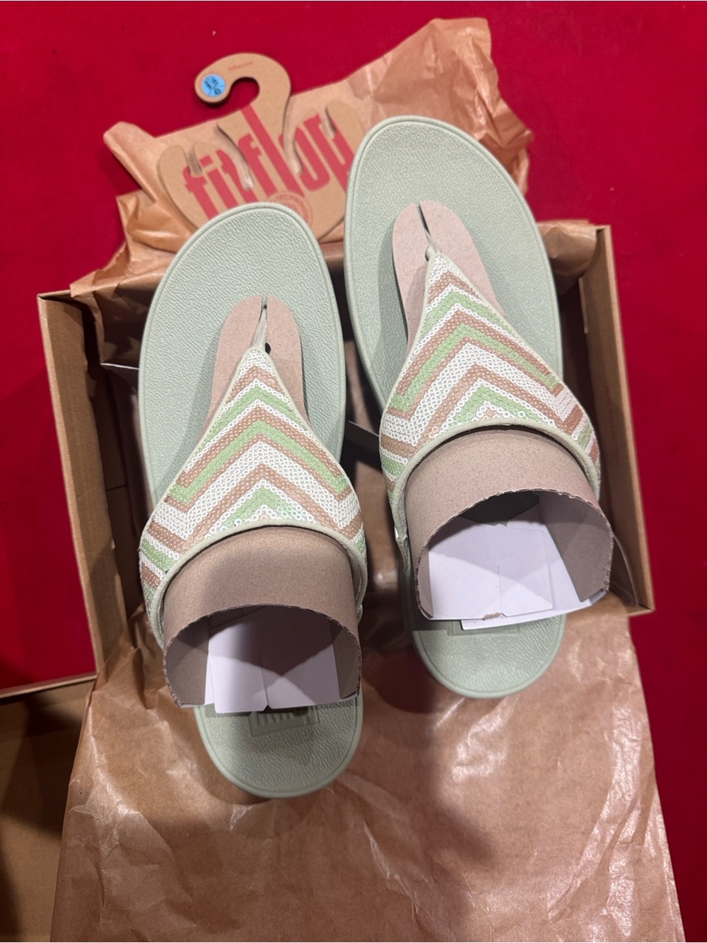 Fitflop Mint and Pink Chevron Sequin Thong Sandals